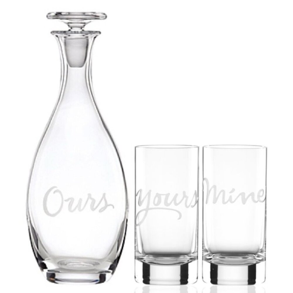 NIB Kate Spade New York Lenox Two of a Kind Yours, Mine, Ours Decanter & Glasses